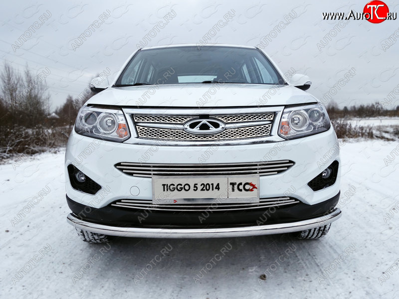 7 349 р. Средняя декоративная вставка в бампер ТСС Тюнинг  Chery Tiggo 5  (T21) (2014-2017) дорестайлинг (d 12 мм)  с доставкой в г. Йошкар-Ола