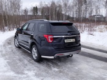 Защита задняя (уголки овальные, нержавейка 75х42 мм) ТСС Тюнинг Ford Explorer U502 1-ый рестайлинг, 5 дв. (2015-2018) ()