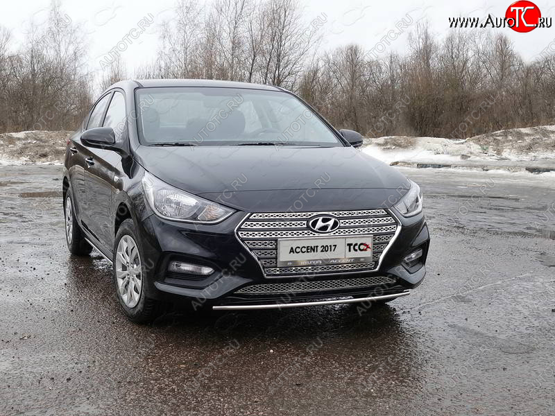 5 999 р. Защита переднего бампера нижняя 25 мм ТСС Тюнинг  Hyundai Solaris  HCR (2017-2020) седан дорестайлинг (нержавейка)  с доставкой в г. Йошкар-Ола