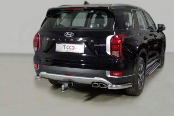 Защита задняя (уголки овальные, нержавейка 75х42 мм) ТСС Тюнинг Hyundai Palisade LX2 (2018-2022)  (уголки овальные)