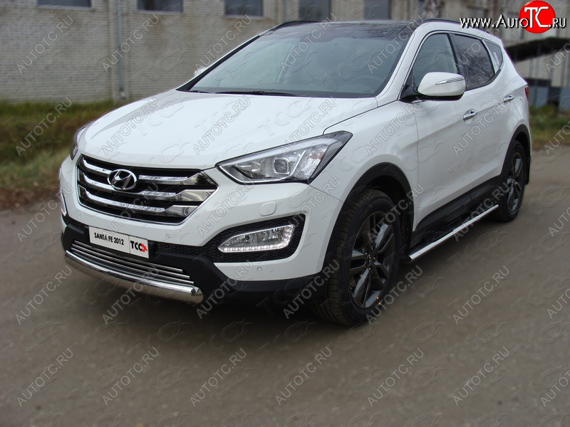 15 899 р. Защита переднего бампера овальная короткая 75х42 мм ТСС тюнинг  Hyundai Santa Fe  DM (2012-2016) дорестайлинг (нержавейка)  с доставкой в г. Йошкар-Ола