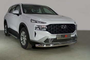 23 899 р. Защита переднего бампера нижняя овальная 75х42 мм ТСС Тюнинг Hyundai Santa Fe TM рестайлинг (2020-2022) (нержавейка)  с доставкой в г. Йошкар-Ола. Увеличить фотографию 1