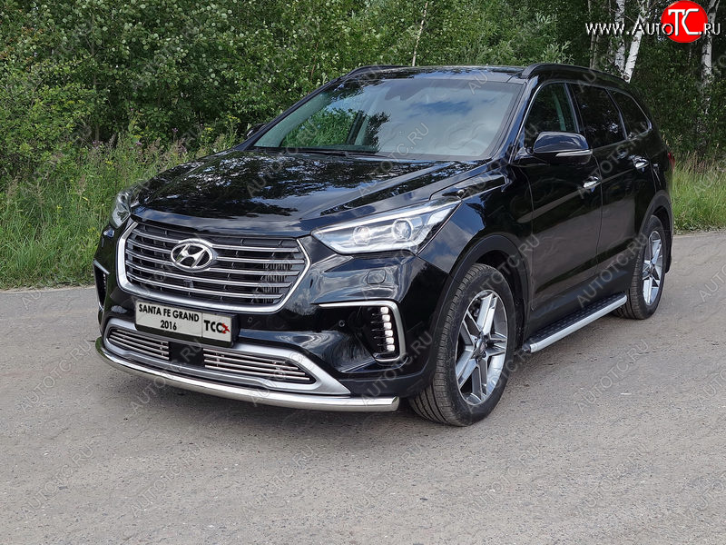 19 999 р. Пороги алюминиевые с пластиковой накладкой ТСС Тюнинг  Hyundai Grand Santa Fe  1 DM (2016-2018) рестайлинг (серые)  с доставкой в г. Йошкар-Ола