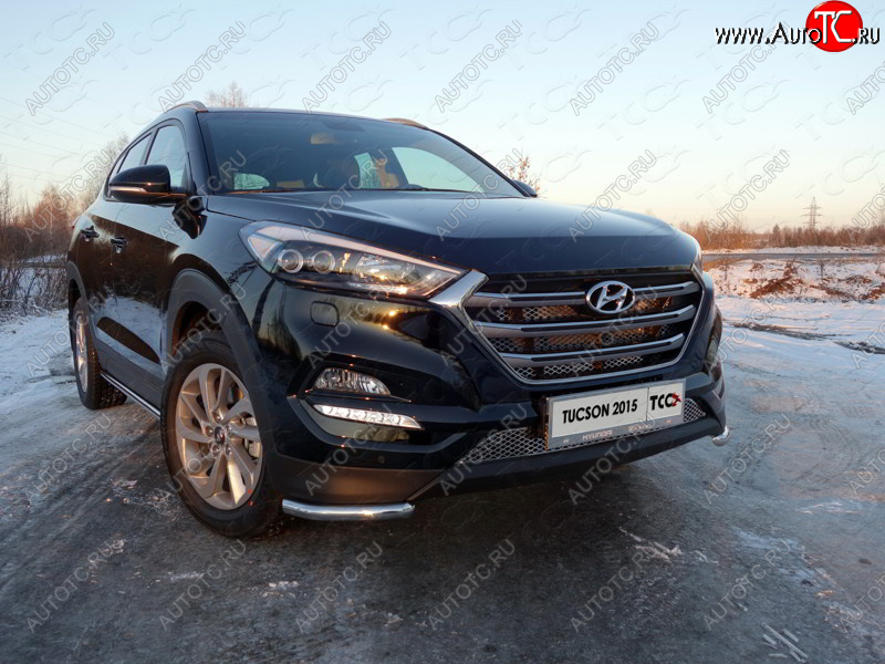 12 299 р. Защита переднего бампера уголки 42,4 мм ТСС тюнинг Hyundai Tucson TL дорестайлинг (2015-2018) (нержавейка)  с доставкой в г. Йошкар-Ола