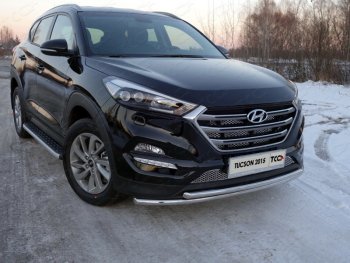 Защита переднего бампера нижняя двойная 42,4*42,4 мм ТСС Тюнинг Hyundai Tucson TL дорестайлинг (2015-2018)  (нержавейка)