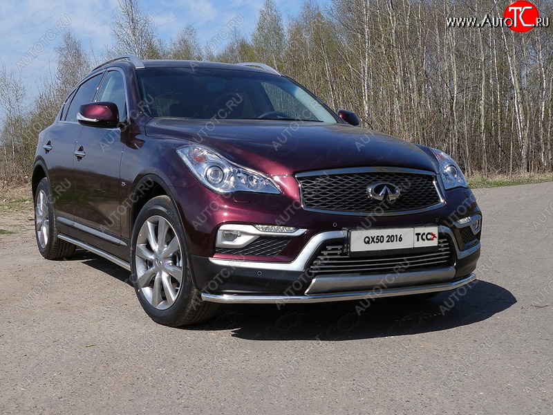 19 999 р. Защита переднего бампера нижняя d42,4 мм ТСС Тюнинг  INFINITI Qx50  J50 (2015-2018) рестайлинг (нержавейка)  с доставкой в г. Йошкар-Ола