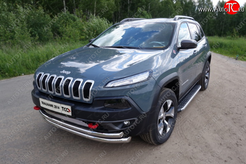 26 499 р. Защита переднего бампера (Trailhawk, двойная 60,3/60,3 мм) ТСС Тюнинг Jeep Cherokee KL дорестайлинг (2014-2017) (нержавейка)  с доставкой в г. Йошкар-Ола