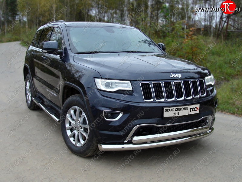 30 999 р. Защита передняя нижняя двойная 76,1*75 мм Тюнинг Jeep Grand Cherokee WK2 1-ый рестайлинг (2013-2018) (нержавейка)  с доставкой в г. Йошкар-Ола