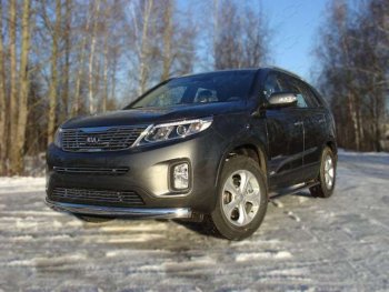 Защита переднего бампера овальная 75х42 мм ТСС тюнинг KIA Sorento XM рестайлинг (2012-2015)  (нержавейка)