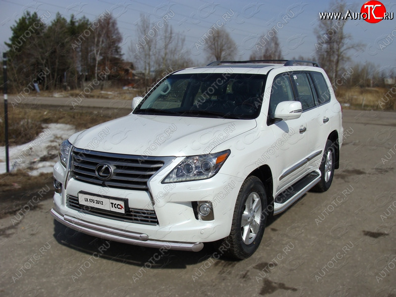 38 949 р. Защита передняя нижняя двойная 76,1*50,8 мм кроме F-Sport Тюнинг Lexus LX570 J200 1-ый рестайлинг (2012-2015) (нержавейка)  с доставкой в г. Йошкар-Ола