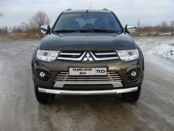 Защита переднего бампера нижняя с ходовыми огнями 76,1 мм ТСС Тюнинг Mitsubishi Pajero Sport PB рестайлинг (2013-2017)