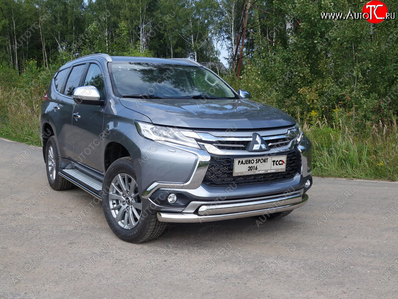 26 499 р. Защита передняя нижняя двойная 76,1*75 мм ТСС Тюнинг Mitsubishi Pajero Sport QE дорестайлинг (2015-2021) (нержавейка)  с доставкой в г. Йошкар-Ола