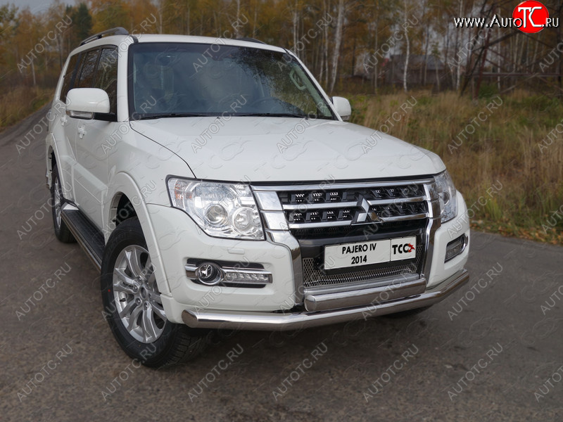 26 499 р. Защита передняя нижняя двойная 76,1*75 мм ТСС Тюнинг Mitsubishi Pajero 4 V90 2-ой рестайлинг (2014-2020) (нержавейка)  с доставкой в г. Йошкар-Ола