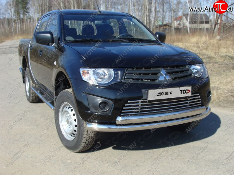 24 949 р. Защита передняя нижняя двойная 76*75 мм Long ТСС Тюнинг Mitsubishi L200 4  рестайлинг (2013-2016) (нержавейка)  с доставкой в г. Йошкар-Ола