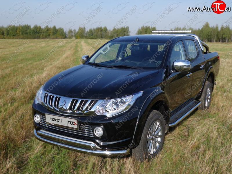 25 599 р. Защита передняя нижняя двойная 76,1*75 мм Тюнинг  Mitsubishi L200  5 KK,KL (2015-2019) дорестайлинг (нержавейка)  с доставкой в г. Йошкар-Ола