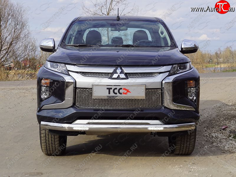 39 899 р. Защита передняя нижняя овальная с ДХО 75х42 мм ТСС Тюнинг  Mitsubishi L200  5 KK,KL (2018-2022) рестайлинг (нержавейка)  с доставкой в г. Йошкар-Ола