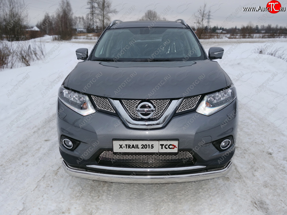 24 999 р. Защита переднего бампера нижняя овальная 75х42 мм ТСС Тюнинг Nissan X-trail 3 T32 дорестайлинг (2013-2018) (нержавейка)  с доставкой в г. Йошкар-Ола