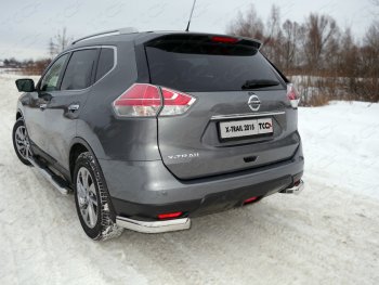 Защита задняя (уголки овальные, нержавейка 75х42 мм) ТСС Тюнинг Nissan X-trail 3 T32 дорестайлинг (2013-2018) ()