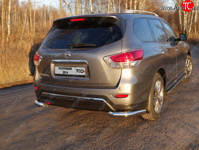 23 999 р. Защита задняя (уголки, нержавейка 76,1 мм) ТСС Тюнинг Nissan Pathfinder R52 дорестайлинг (2012-2017)  с доставкой в г. Йошкар-Ола