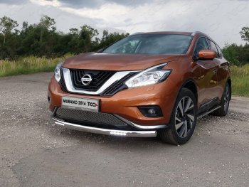 Защита передняя нижняя овальная с ДХО 75х42 мм ТСС Тюнинг Nissan (Нисан) Murano (Мурано)  3 Z52 (2015-2022) 3 Z52 дорестайлинг  (нержавейка)