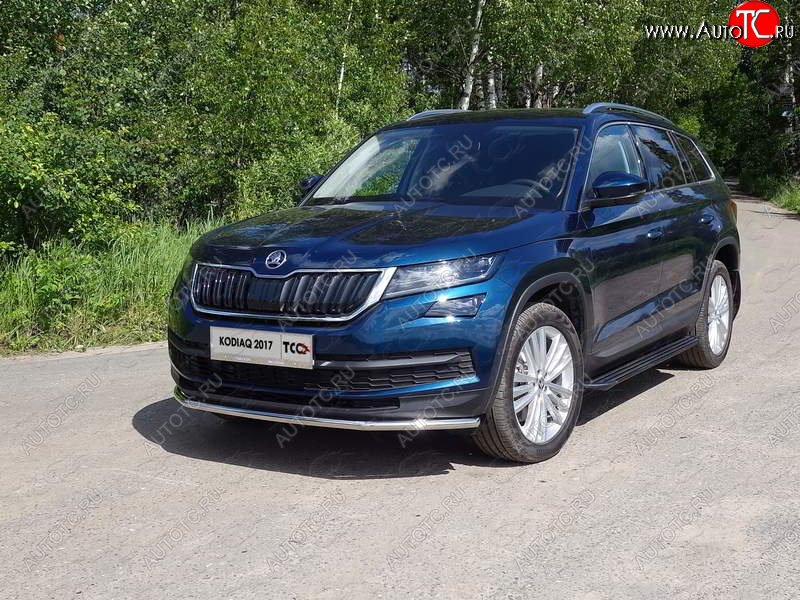 16 549 р. Защита переднего бампера нижняя d42,4 мм ТСС Тюнинг  Skoda Kodiaq  NU7 (2017-2021) дорестайлинг (нержавейка)  с доставкой в г. Йошкар-Ола