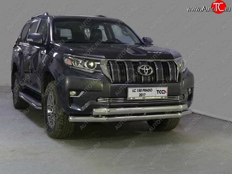 38 999 р. Защита передняя нижняя двойная 76,1*75 мм ТСС Тюнинг Toyota Land Cruiser Prado J150 2-ой рестайлинг (2017-2020) (нержавейка)  с доставкой в г. Йошкар-Ола