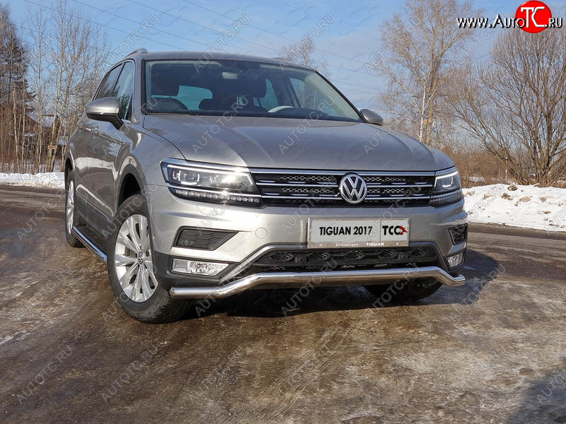 18 699 р. Защита переднего бампера нижняя d60,3 мм ТСС Тюнинг Volkswagen Tiguan Mk2 дорестайлинг (2016-2020) (нержавейка)  с доставкой в г. Йошкар-Ола