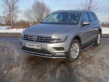 Защита переднего бампера нижняя двойная 42,4*42,4 мм ТСС Тюнинг Volkswagen Tiguan Mk2 дорестайлинг (2016-2020)