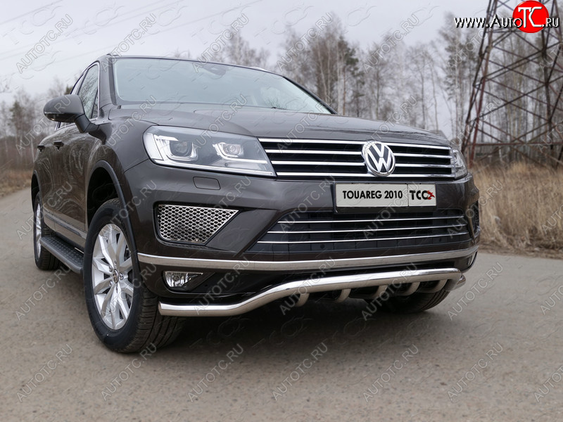 38 949 р. Защита передняя нижняя кенгурин 60,3*42,4 мм ТСС Тюнинг Volkswagen Touareg NF рестайлинг (2014-2018) (нержавейка)  с доставкой в г. Йошкар-Ола