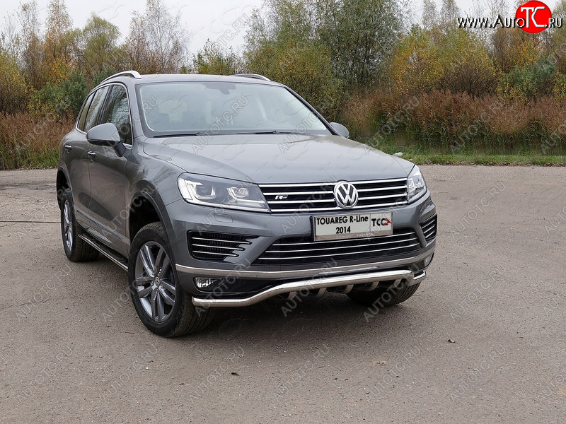 37 649 р. Защита передняя нижняя кенгурин 60,3*42,4 мм R-Line ТСС Тюнинг  Volkswagen Touareg  NF (2014-2018) рестайлинг (нержавейка)  с доставкой в г. Йошкар-Ола