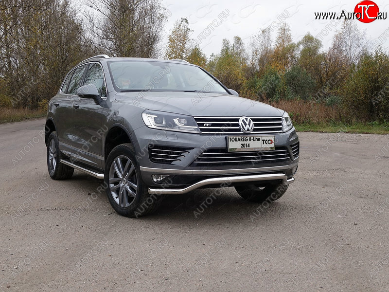 27 999 р. Защита передняя нижняя кенгурин 60,3 мм R-Line ТСС Тюнинг  Volkswagen Touareg  NF (2014-2018) рестайлинг (нержавейка)  с доставкой в г. Йошкар-Ола