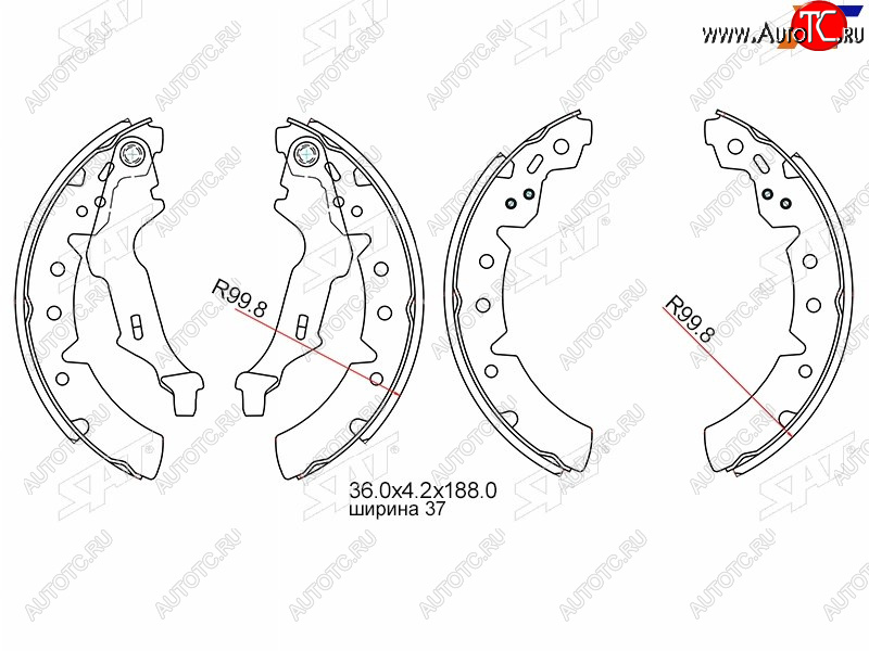 1 799 р. Колодки тормозные задние RH-LH SAT  Toyota Carina E  T190 - Corona  T190  с доставкой в г. Йошкар-Ола