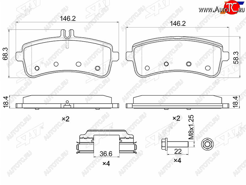 1 859 р. Колодки тормозные задние RH-LH SAT  Mercedes-Benz S class  W222 (2013-2017) седан гибрид дорестайлинг  с доставкой в г. Йошкар-Ола