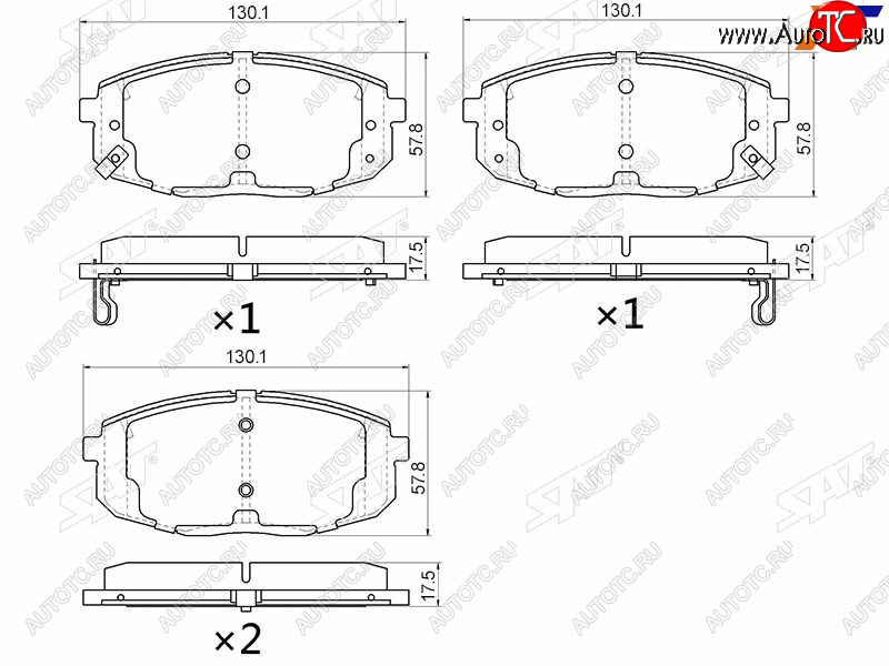 1 499 р. Колодки тормозные передние FR-FL SAT  Hyundai I30 3 PD хэтчбэк (2017-2020) (с отверстием под пружинки)  с доставкой в г. Йошкар-Ола