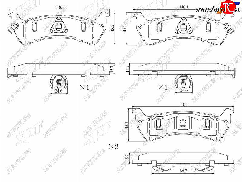 1 439 р. Колодки тормозные задние LH-RH SAT  Jeep Grand Cherokee  ZJ (1993-1998)  с доставкой в г. Йошкар-Ола