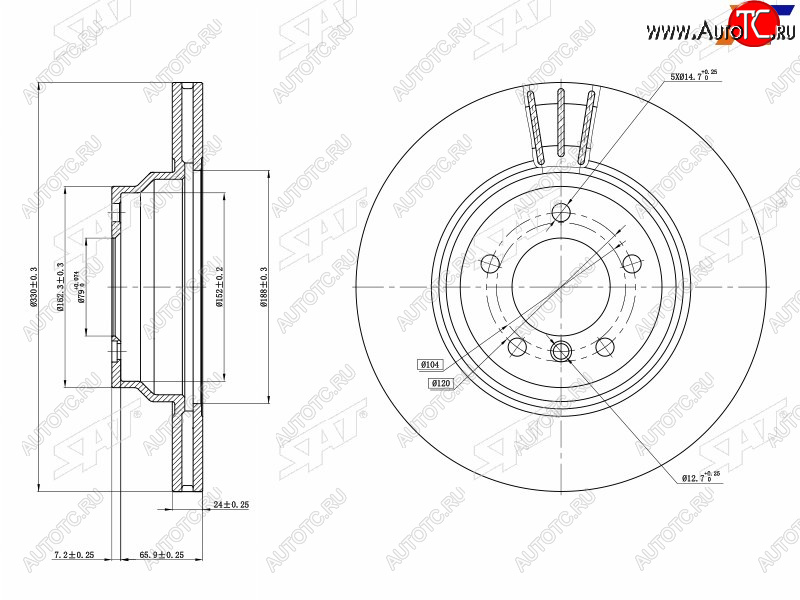 3 369 р. Диск тормозной передний Ø330 SAT  BMW 1 серия ( E87,  E82,  E81) - X1  E84  с доставкой в г. Йошкар-Ола