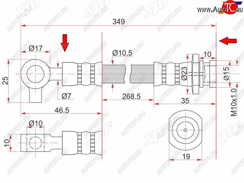 1 089 р. Шланг тормозной передний (Таиланд) RH SAT Nissan Atlas F23 правый руль рестайлинг (1992-2007)  с доставкой в г. Йошкар-Ола