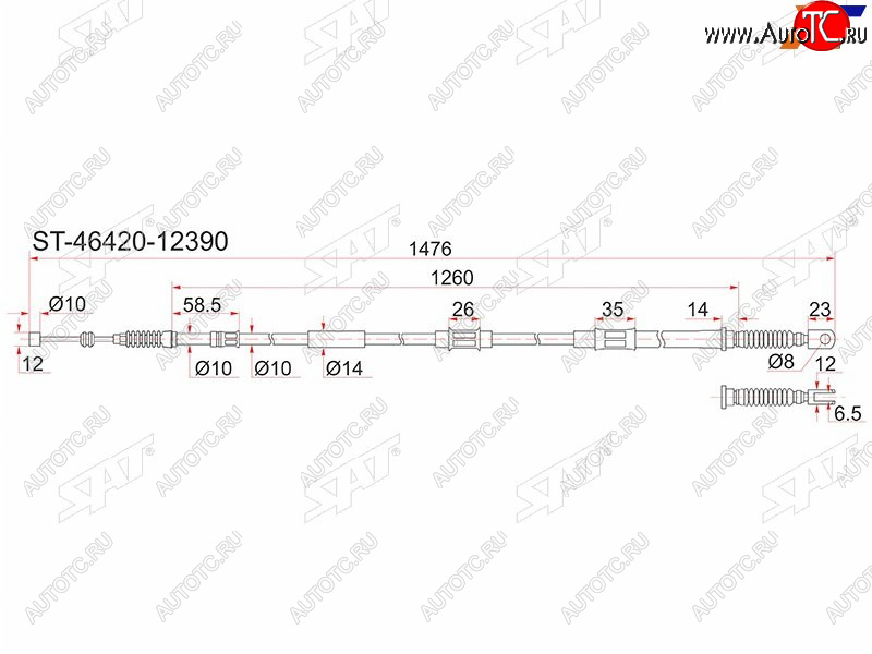 1 379 р. Трос ручника RH SAT Toyota Corolla E100 универсал (1991-2002)  с доставкой в г. Йошкар-Ола