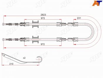 Трос ручного тормоза RH-LH V2.0-2.5 SAT Ford Transit цельнометаллический фургон (2014-2022)  (одинарные колеса)