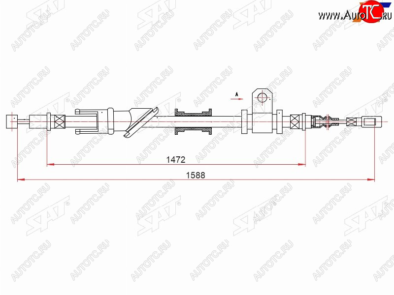 1 249 р. Трос ручного тормоза RH SAT Mitsubishi Lancer 9 1-ый рестайлинг седан (2003-2005)  с доставкой в г. Йошкар-Ола