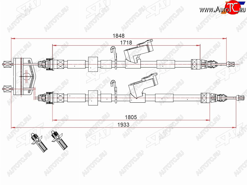 2 569 р. Трос ручника LH-RH SAT  Ford Focus 2 седан рестайлинг (2007-2011)  с доставкой в г. Йошкар-Ола