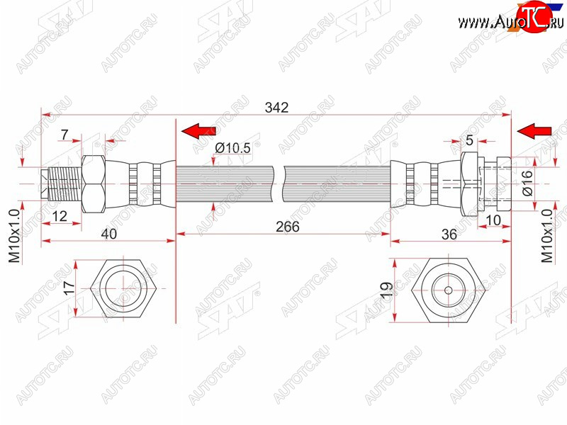 939 р. Шланг тормозной передний (Таиланд) RH SAT  Mitsubishi Fuso Canter (2000-2024)  с доставкой в г. Йошкар-Ола