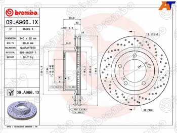 15 999 р. Тормозной передний диск (Ø340) BREMBO  Toyota Land Cruiser 200 1-ый рестайлинг (2012-2015)  с доставкой в г. Йошкар-Ола. Увеличить фотографию 1