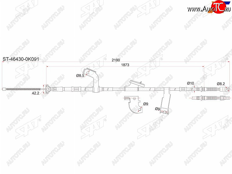 2 539 р. Трос стояночного тормоза LH SAT Toyota Hilux AN10,AN20 дорестайлинг (2004-2008)  с доставкой в г. Йошкар-Ола