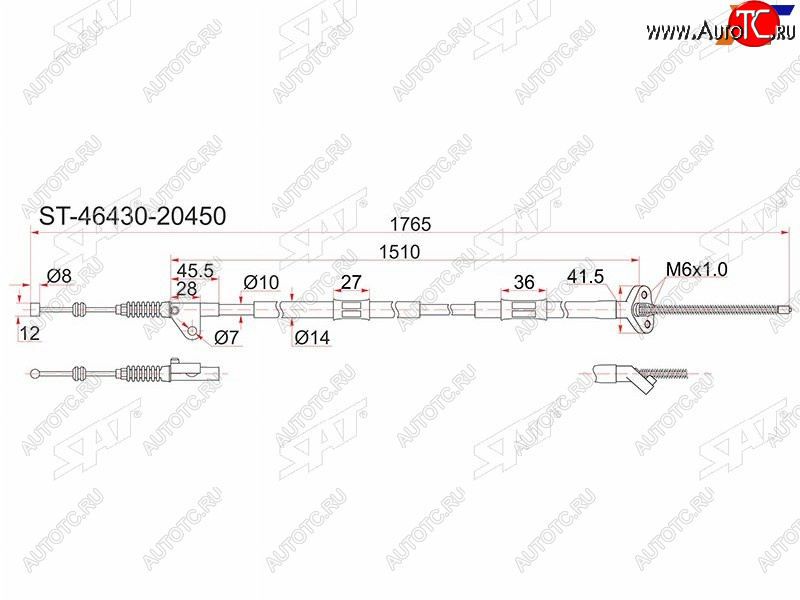 1 239 р. Трос ручника 2WD LH SAT  Toyota Caldina ( T190,  T210) - Corona SF  T190  с доставкой в г. Йошкар-Ола