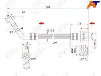 Шланг тормозной задний (Таиланд) LH=RH SAT Toyota Estima Emina XR10, XR20 минивэн дорестайлинг (1992-1994)