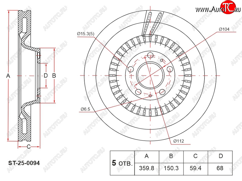 5 499 р. Диск тормозной передний Ø360 HOSU Audi A8 D3 дорестайлинг (2002-2005)  с доставкой в г. Йошкар-Ола