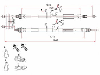 Трос ручного тормоза SAT Ford Focus 2 хэтчбэк 3 дв. рестайлинг (2007-2011)  (дисковые тормоза)