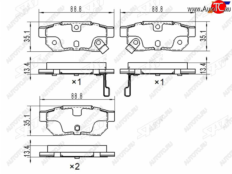 2 799 р. Колодки тормозные задние RH-LH SAT Honda Fit GP,GK  дорестайлинг (2013-2015)  с доставкой в г. Йошкар-Ола