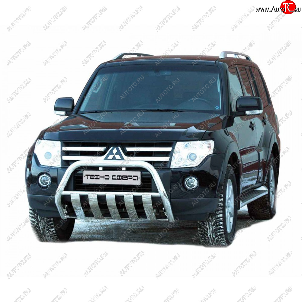 32 799 р. Передок плоский нержавейка d63.5, Техно Сфера  Mitsubishi Pajero ( 4 V90,  4 V80) (2006-2020) дорестайлинг, дорестайлинг, 1-ый рестайлинг, 3 дв. 1-ый рестайлинг, 2-ой рестайлинг (Нержавейка)  с доставкой в г. Йошкар-Ола